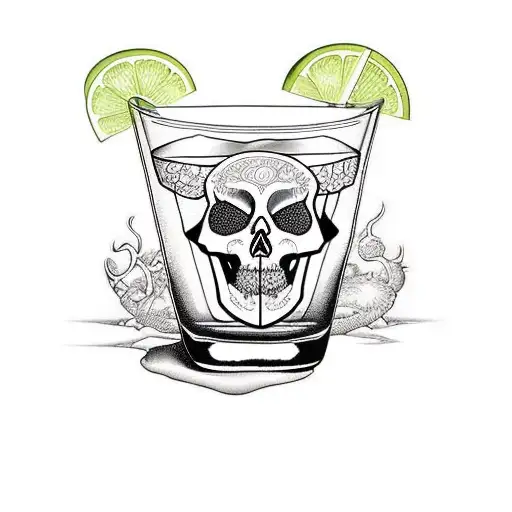 an old fashioned cocktail with a skull ice cube tattoo design idea