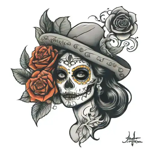 catrina mexican woman tattoo design idea