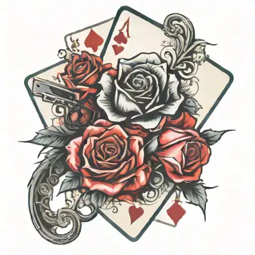 blood rose poker card dice pistol tattoo design idea