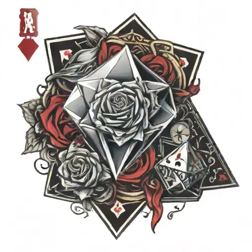 blood rose diamond poker card dice rolling tattoo design idea