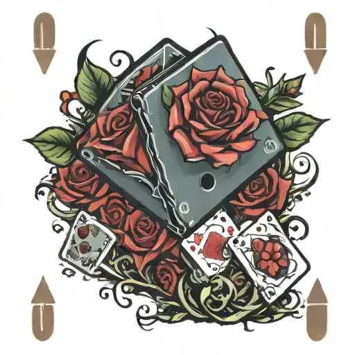 blood rose poker card dice tattoo design idea