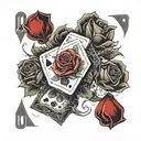 blood rose  poker card dice rolling tattoo design idea