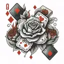 blood rose  poker card dice rolling tattoo design idea