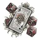 blood rose  poker card dice rolling tattoo design idea