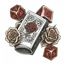 blood rose  poker card dice rolling tattoo design idea