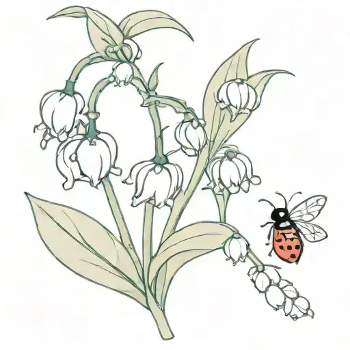 lilly of the valley flower with ladybug   tattoo design idea