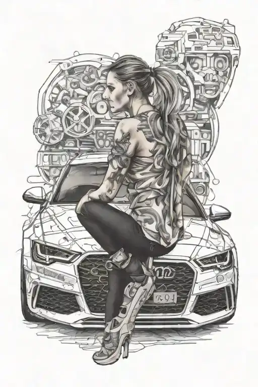 hot woman with audi rs6 tattoo design idea
