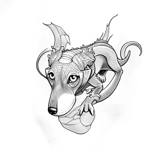 dachshund dog dragon  tattoo design idea