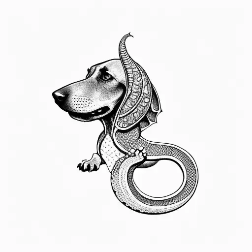 dachshund dog dragon  tattoo design idea
