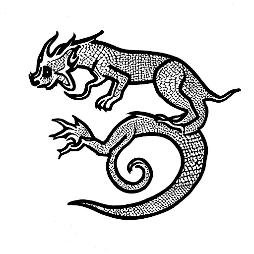 dachshund dog dragon  tattoo design idea