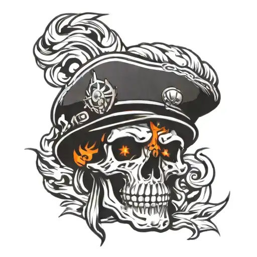 skull with mustache and fire helmet tattoo design idea
