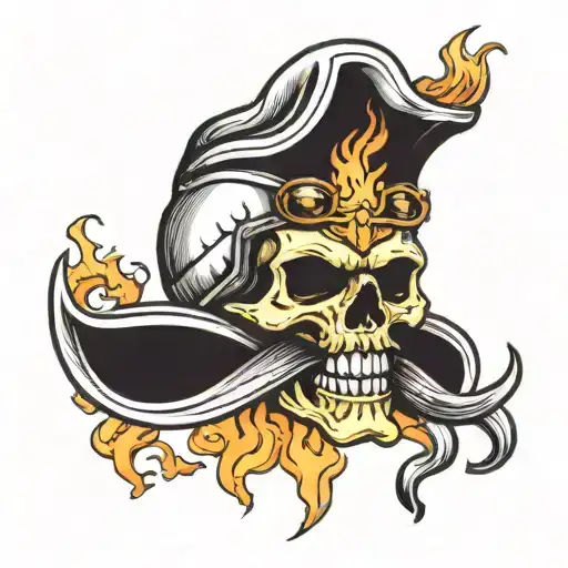 skull with mustache and fire helmet tattoo design idea