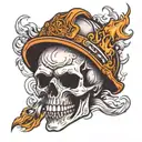 skull with mustache and fire helmet tattoo design idea