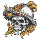 skull with mustache and fire helmet tattoo design idea