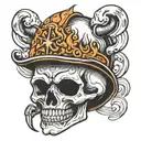 skull with mustache and fire helmet tattoo design idea