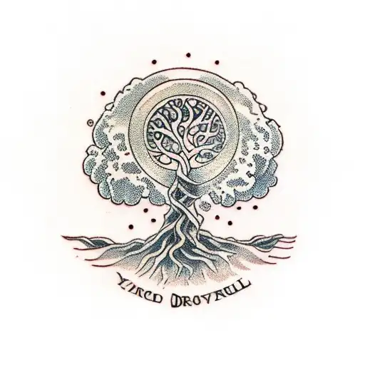 yggdrasil(tree of life) surrounding the earth tattoo design idea