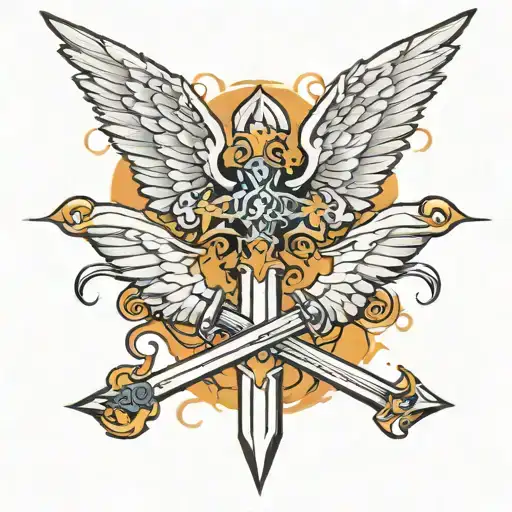 cross sword fire angel wings  tattoo design idea