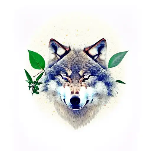 The wolf is sleeping with a jasmine flower growing next to it tattoo design idea