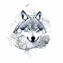 The wolf is sleeping with a jasmine flower growing next to it tattoo design idea