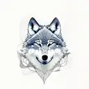 The wolf is sleeping with a jasmine flower growing next to it tattoo design idea