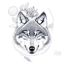 The wolf is sleeping with a jasmine flower growing next to it tattoo design idea