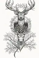 deer head with trees tattoo design idea
