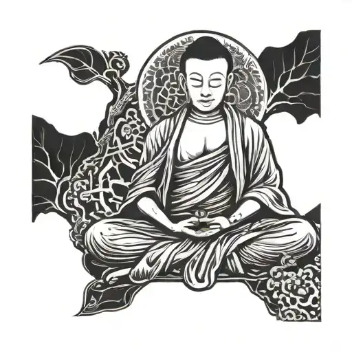 Young Buddhist monk meditating tattoo design idea