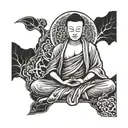 Young Buddhist monk meditating tattoo design idea