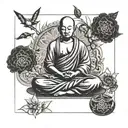 Young Buddhist monk meditating tattoo design idea