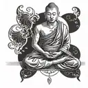 Young Buddhist monk meditating tattoo design idea