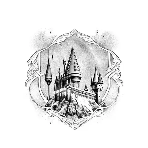 Medieval Castle Tattoo Art Black Background. Symbol Of The Fairy Tale,  Dream, Magic. Medieval Castle T-shirt Design Royalty Free SVG, Cliparts,  Vectors, and Stock Illustration. Image 87222888.