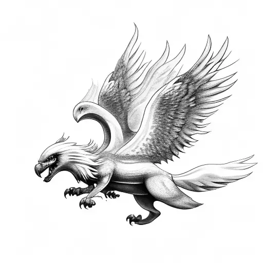 Large Griffin flying in sky with lightning tattoo design idea