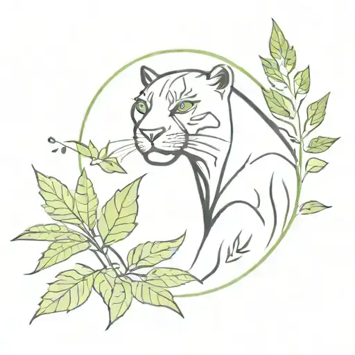 black panther surrounded by weed leaf   tattoo design idea