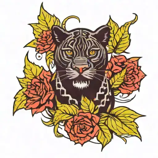 black panther surrounded by weed leaf   tattoo design idea