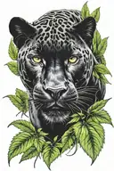 black panther surrounded by weed leaf   tattoo design idea