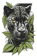 black panther surrounded by weed leaf   tattoo design idea