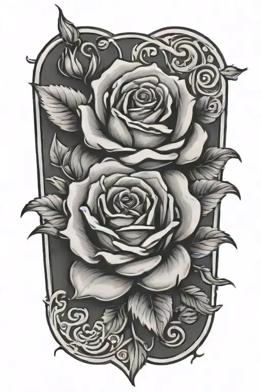 Design a tattoo featuring the word "blessed" 1 time in large calligraphy with two masculine roses and the date 6-7-2023 tattoo design idea
