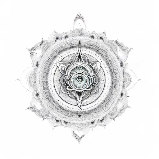 An intricate mandala incorporating Lord Shiva's third eye, symbolizing inner awakening and kindness tattoo design idea