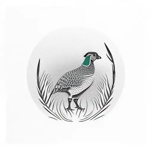 pheasant with prairie grass background, broken open over/under shotgun. silhouette of German wirehairedpointer head tattoo design idea