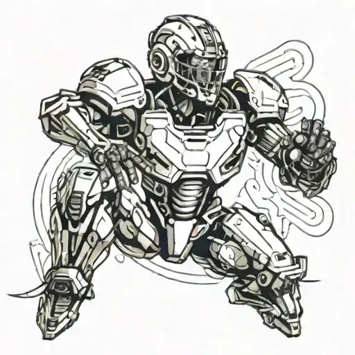A futuristic robotic football player in action pose tattoo design idea