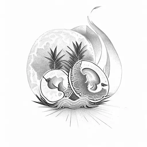 Yin and Yang add 1 coconut tree and 1 Guava tree tattoo design idea