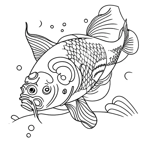  koi fish with Waning Crescent 5% illuminated fine line  tattoo design idea