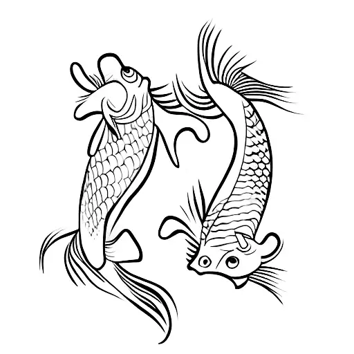 two small koi fish in the Center of a vertical line  tattoo design idea