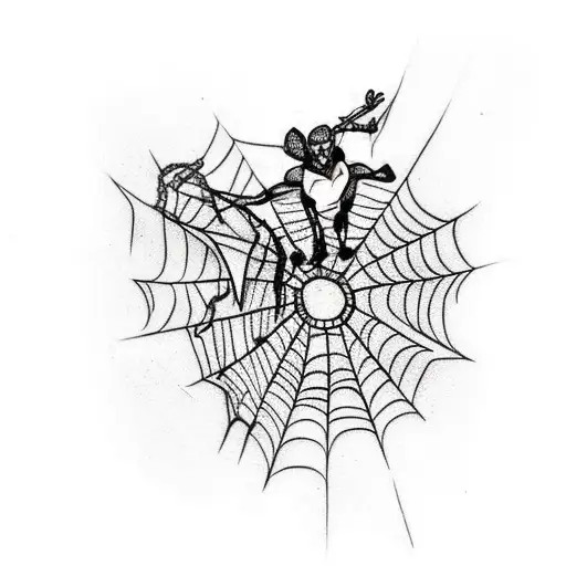 Spider man swinging from a cinema reel tattoo design idea