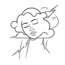 sleeping face with clouds and lightning bolts tattoo design idea