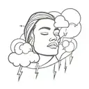 sleeping face with clouds and lightning bolts tattoo design idea