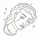 sleeping face with clouds and lightning bolts tattoo design idea