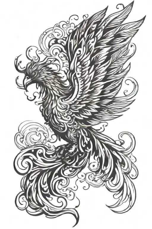a phoenix that soars upward in tongues of flame like wings tattoo design idea