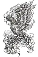 a phoenix that soars upward in tongues of flame like wings tattoo design idea