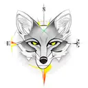 compass with grey fox tattoo design idea